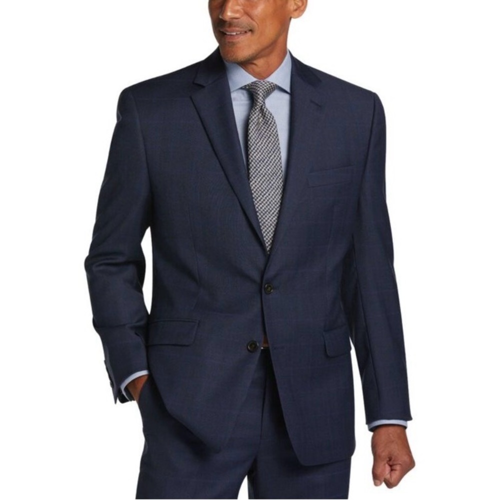 Lauren Ralph Lauren Mens Blazer Sport Coat Blue Windowpane Plaid Wool Jacket 46L